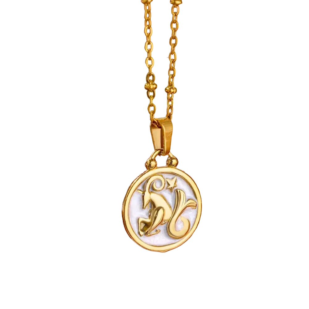 Goldene Sternzeichen-Halskette mit Perlmutt-Anhänger – Luxuriöses Astrologie-Geschenk