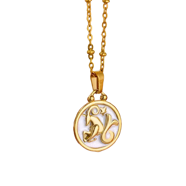 Goldene Sternzeichen-Halskette mit Perlmutt-Anhänger – Luxuriöses Astrologie-Geschenk