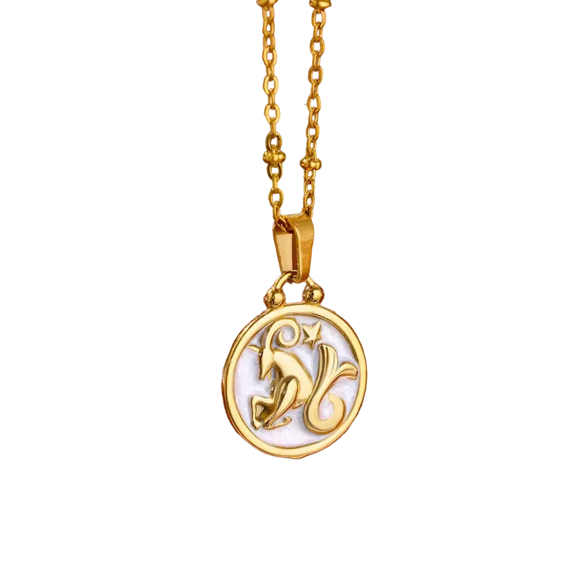 Goldene Sternzeichen-Halskette mit Perlmutt-Anhänger – Luxuriöses Astrologie-Geschenk