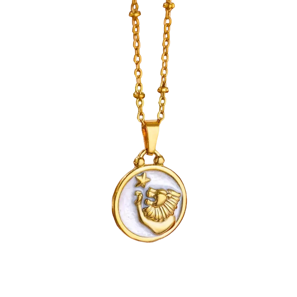 Goldene Sternzeichen-Halskette mit Perlmutt-Anhänger – Luxuriöses Astrologie-Geschenk