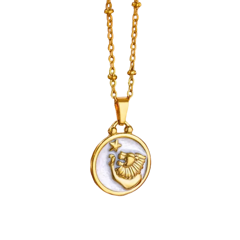 Goldene Sternzeichen-Halskette mit Perlmutt-Anhänger – Luxuriöses Astrologie-Geschenk