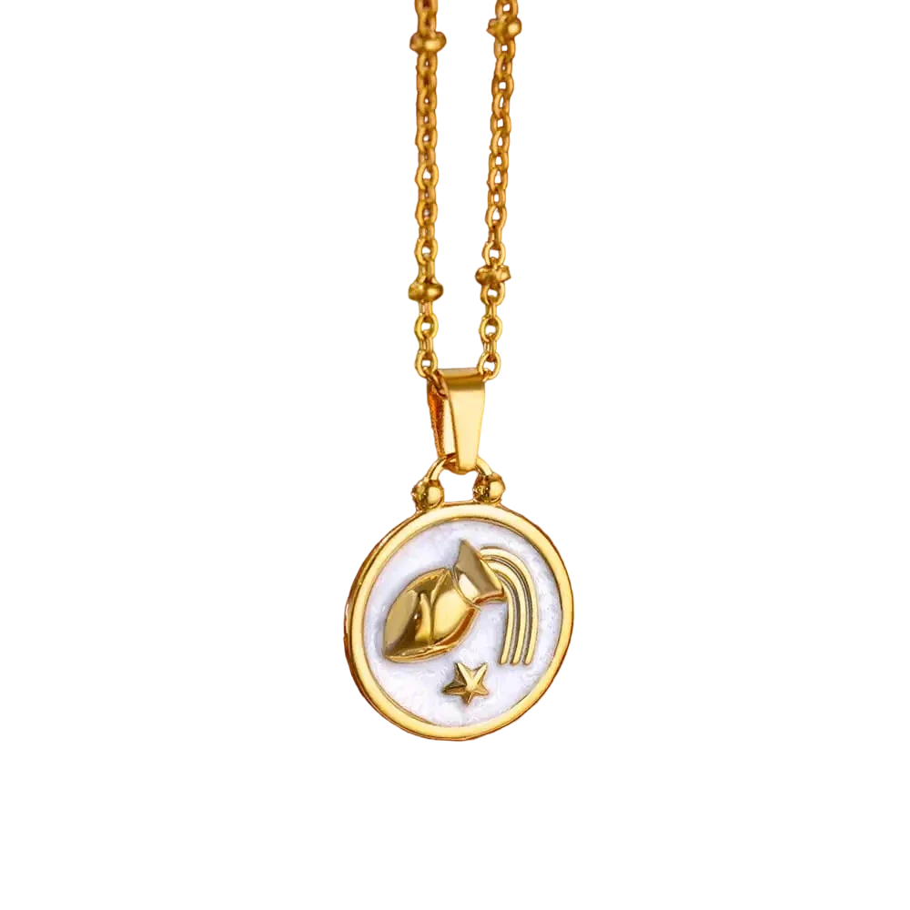 Goldene Sternzeichen-Halskette mit Perlmutt-Anhänger – Luxuriöses Astrologie-Geschenk
