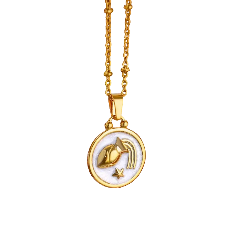 Goldene Sternzeichen-Halskette mit Perlmutt-Anhänger – Luxuriöses Astrologie-Geschenk