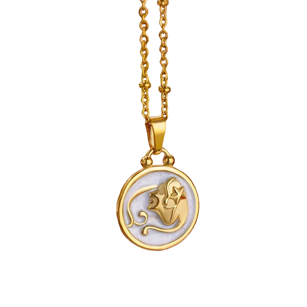 Goldene Sternzeichen-Halskette mit Perlmutt-Anhänger – Luxuriöses Astrologie-Geschenk