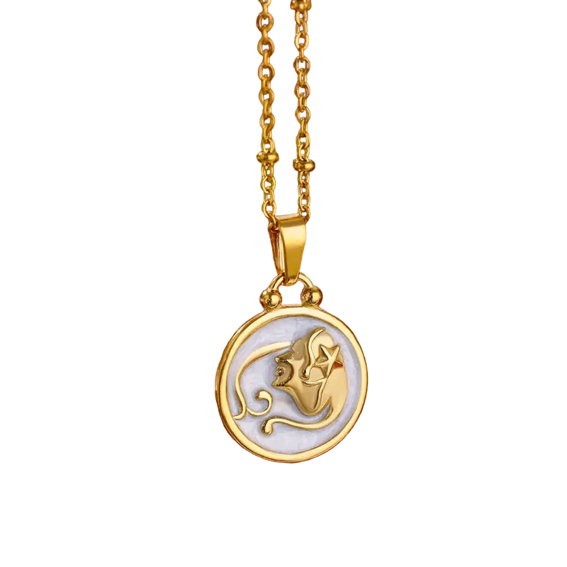 Goldene Sternzeichen-Halskette mit Perlmutt-Anhänger – Luxuriöses Astrologie-Geschenk