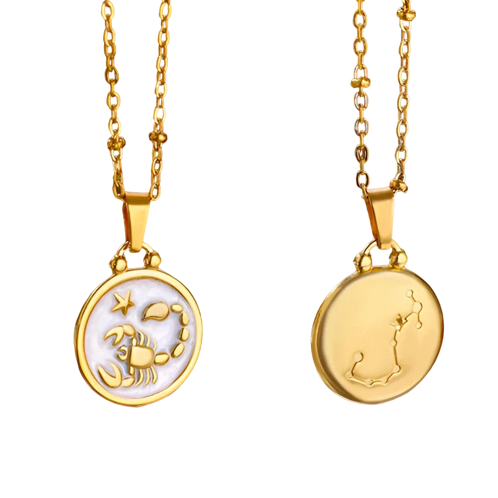 Goldene Sternzeichen-Halskette mit Perlmutt-Anhänger – Luxuriöses Astrologie-Geschenk