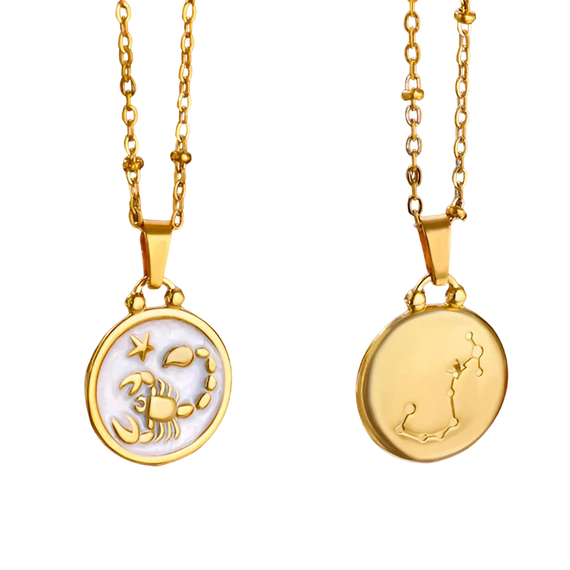 Goldene Sternzeichen-Halskette mit Perlmutt-Anhänger – Luxuriöses Astrologie-Geschenk