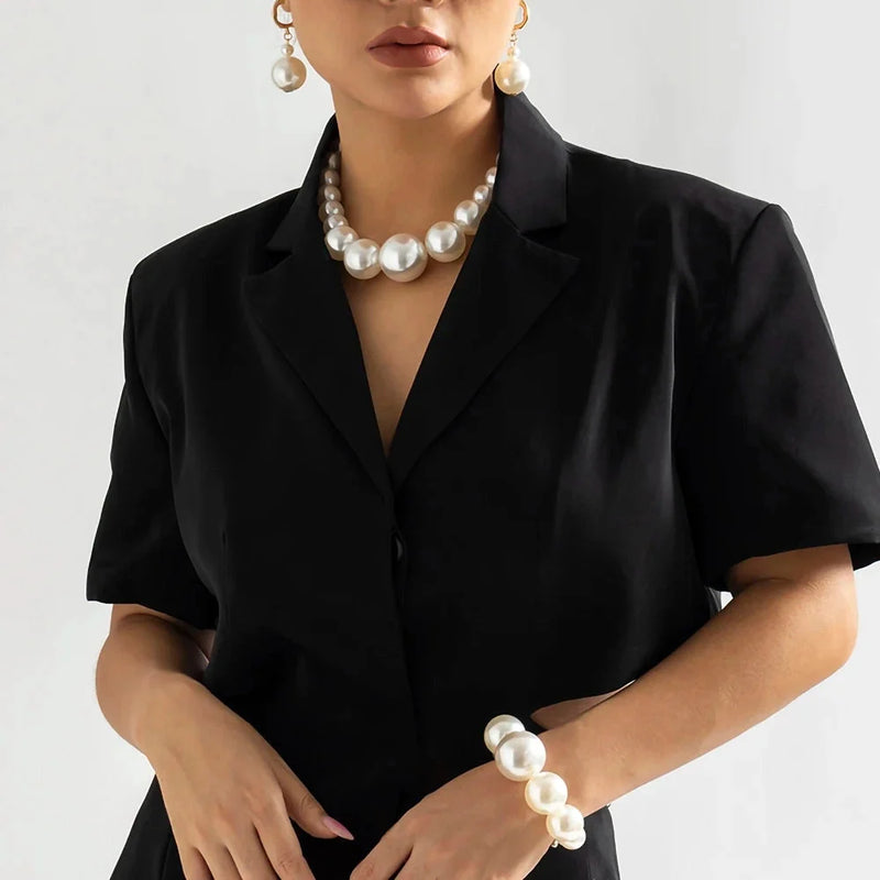 Großes Perlenschmuckset: Halskette, Ohrringe & Armband - High-Fashion Accessoires