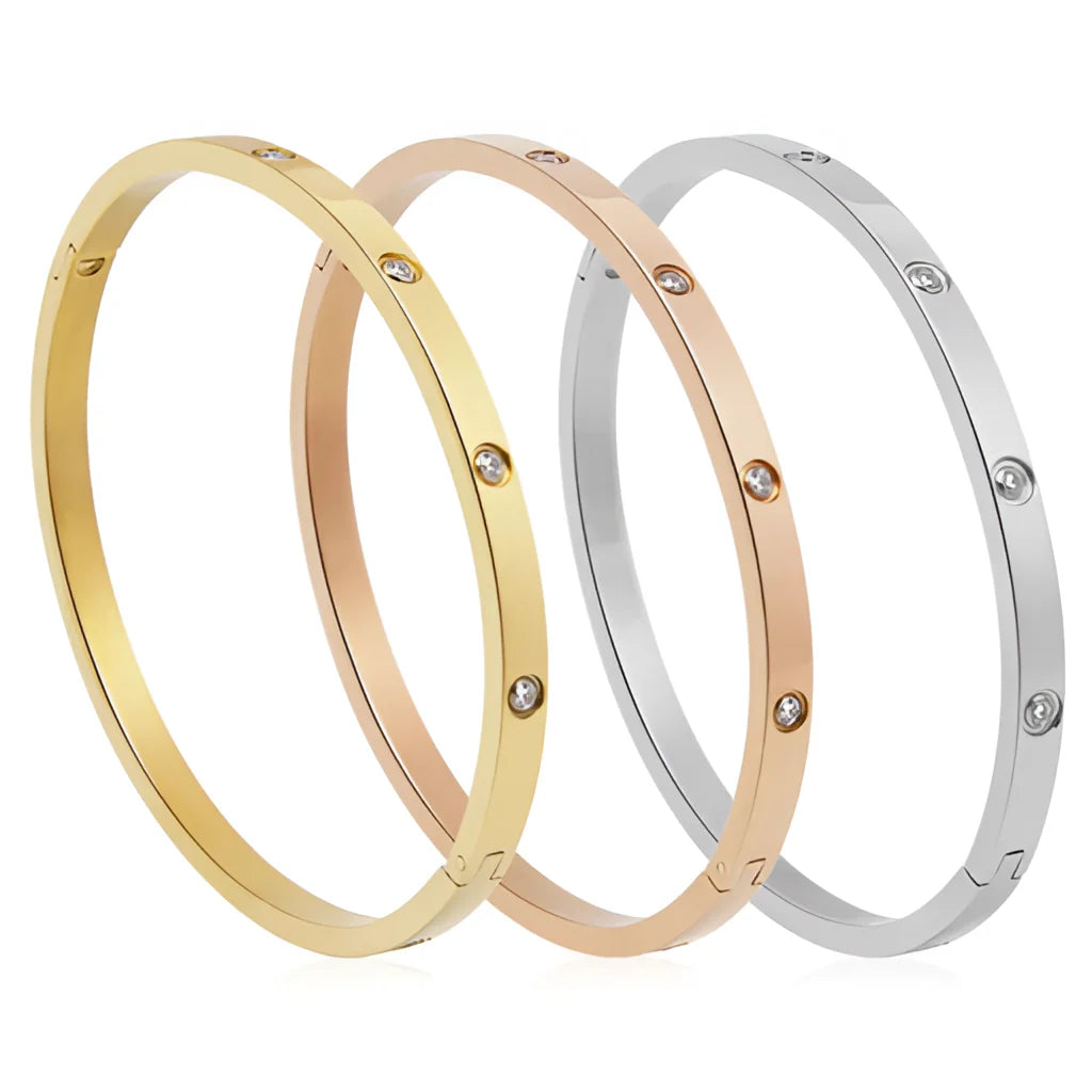 Luxuriöse Armreifen – Designer-Armreifen mit Schraubverschluss, Roségold, mit Kristallen besetzt