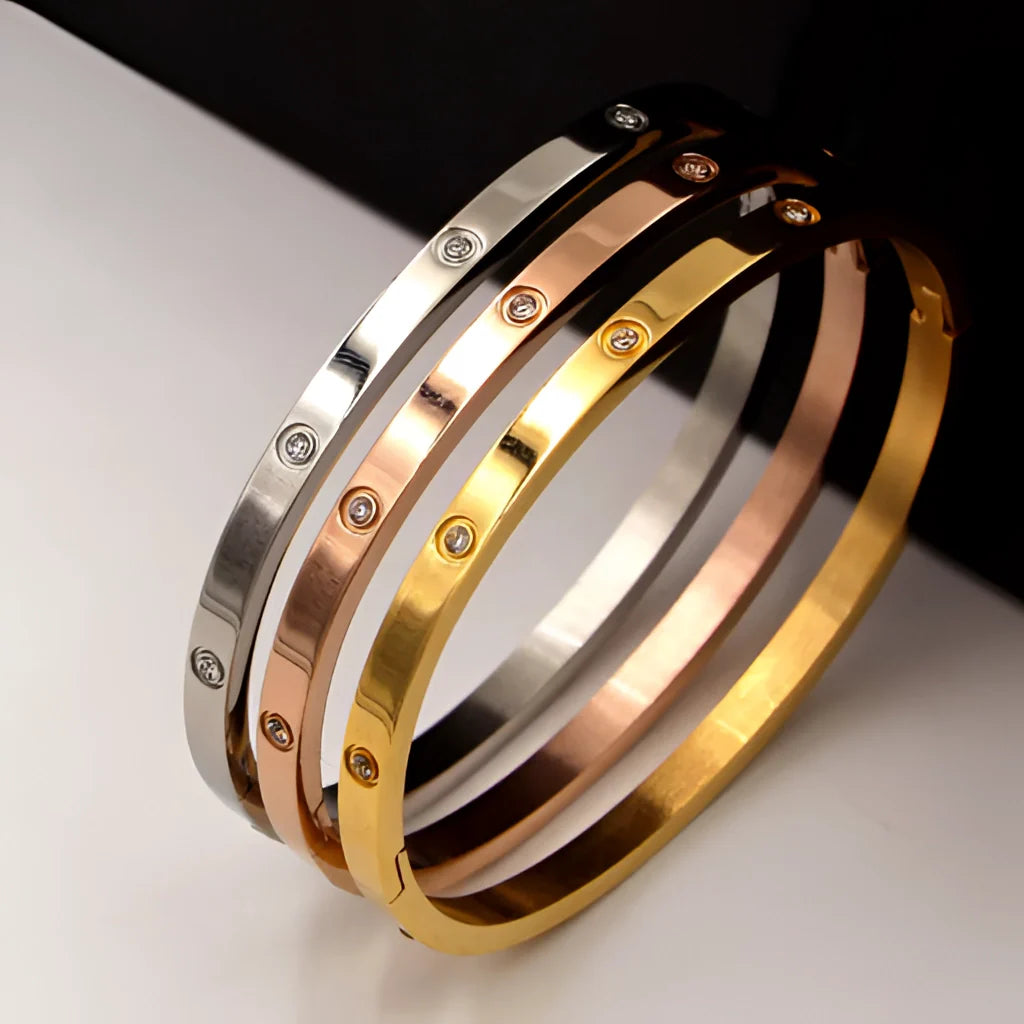 Luxuriöse Armreifen – Designer-Armreifen mit Schraubverschluss, Roségold, mit Kristallen besetzt