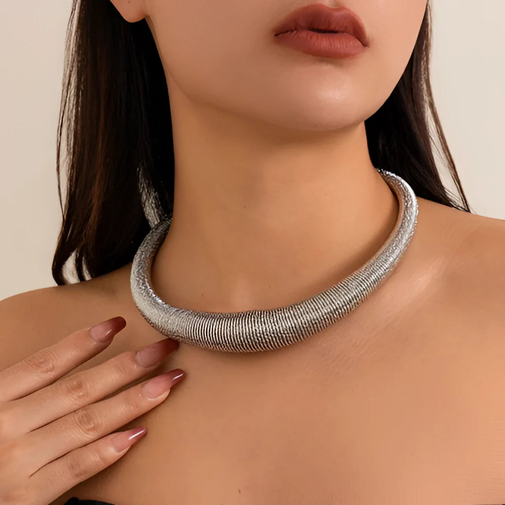 Gold/Silber Mesh Choker | Elegante breite strukturierte Statement-Kette