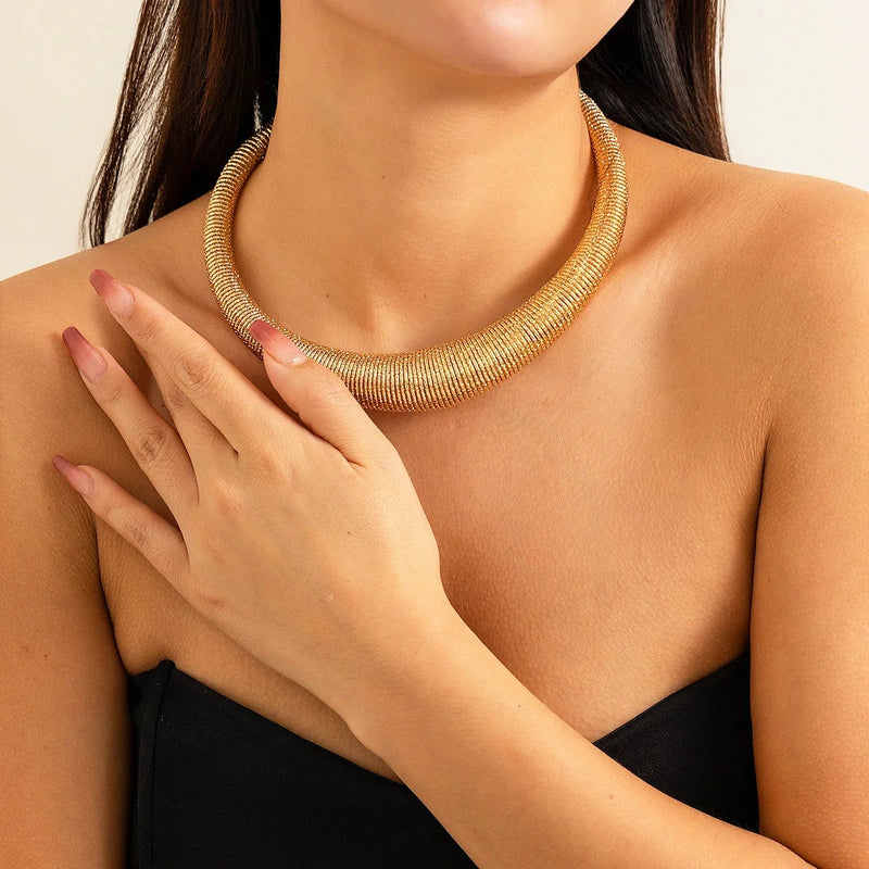 Gold/Silber Mesh Choker | Elegante breite strukturierte Statement-Kette