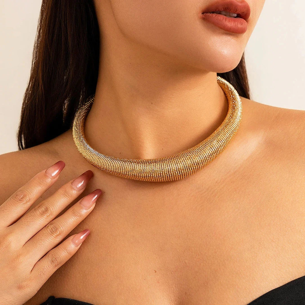 Gold/Silber Mesh Choker | Elegante breite strukturierte Statement-Kette