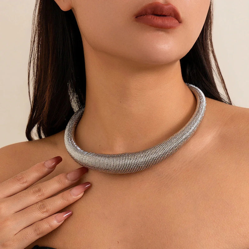 Gold/Silber Mesh Choker | Elegante breite strukturierte Statement-Kette