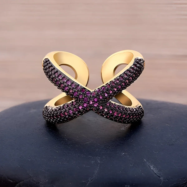 X-förmiger Diamant-Crossover-Ring aus Gold – Pavé-Modeschmuck