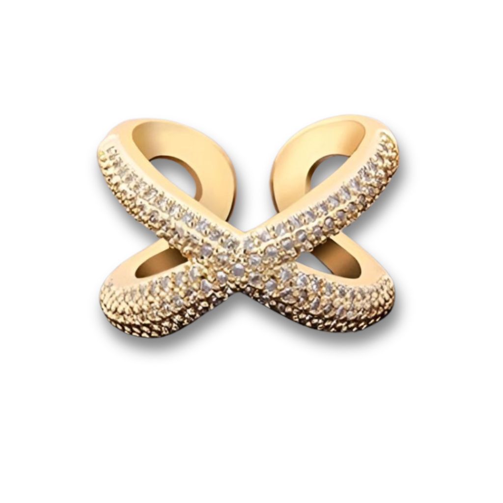 X-förmiger Diamant-Crossover-Ring aus Gold – Pavé-Modeschmuck