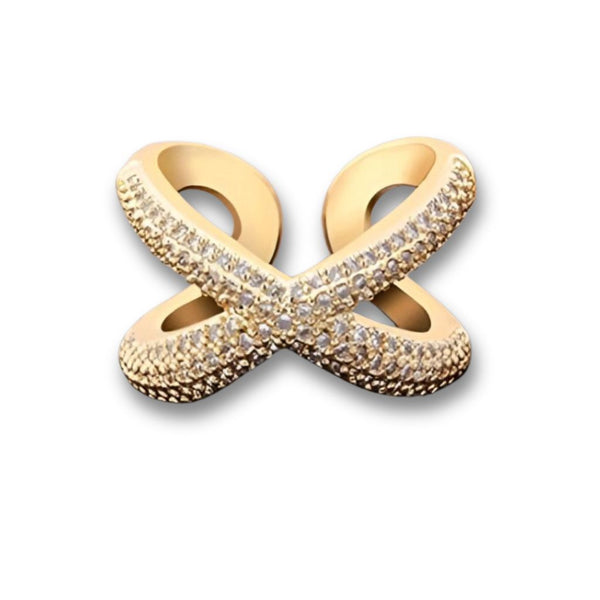 X-förmiger Diamant-Crossover-Ring aus Gold – Pavé-Modeschmuck