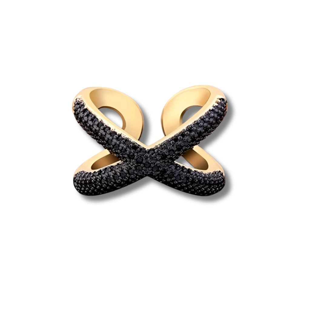 X-förmiger Diamant-Crossover-Ring aus Gold – Pavé-Modeschmuck