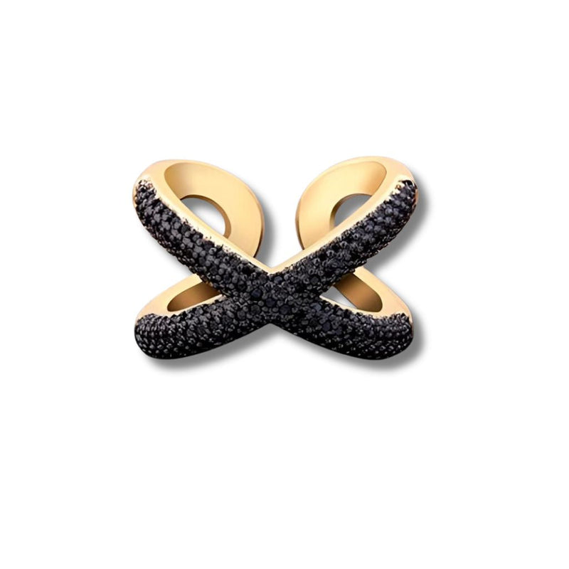 X-förmiger Diamant-Crossover-Ring aus Gold – Pavé-Modeschmuck