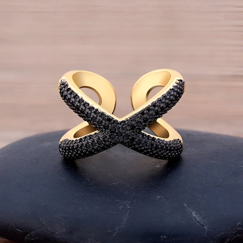 X-förmiger Diamant-Crossover-Ring aus Gold – Pavé-Modeschmuck