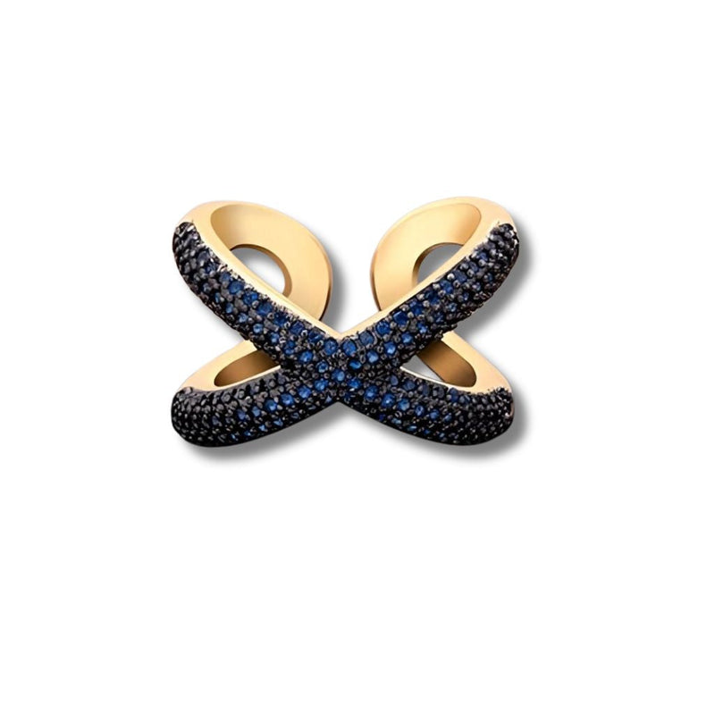 X-förmiger Diamant-Crossover-Ring aus Gold – Pavé-Modeschmuck
