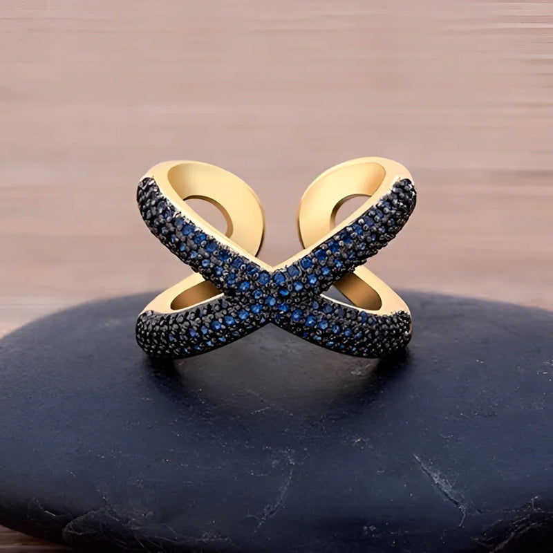 X-förmiger Diamant-Crossover-Ring aus Gold – Pavé-Modeschmuck