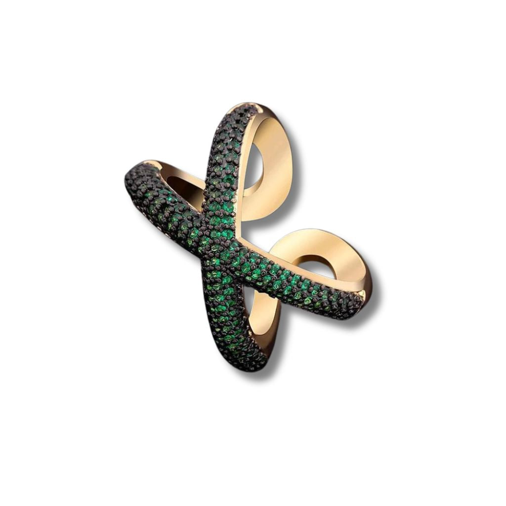 X-förmiger Diamant-Crossover-Ring aus Gold – Pavé-Modeschmuck
