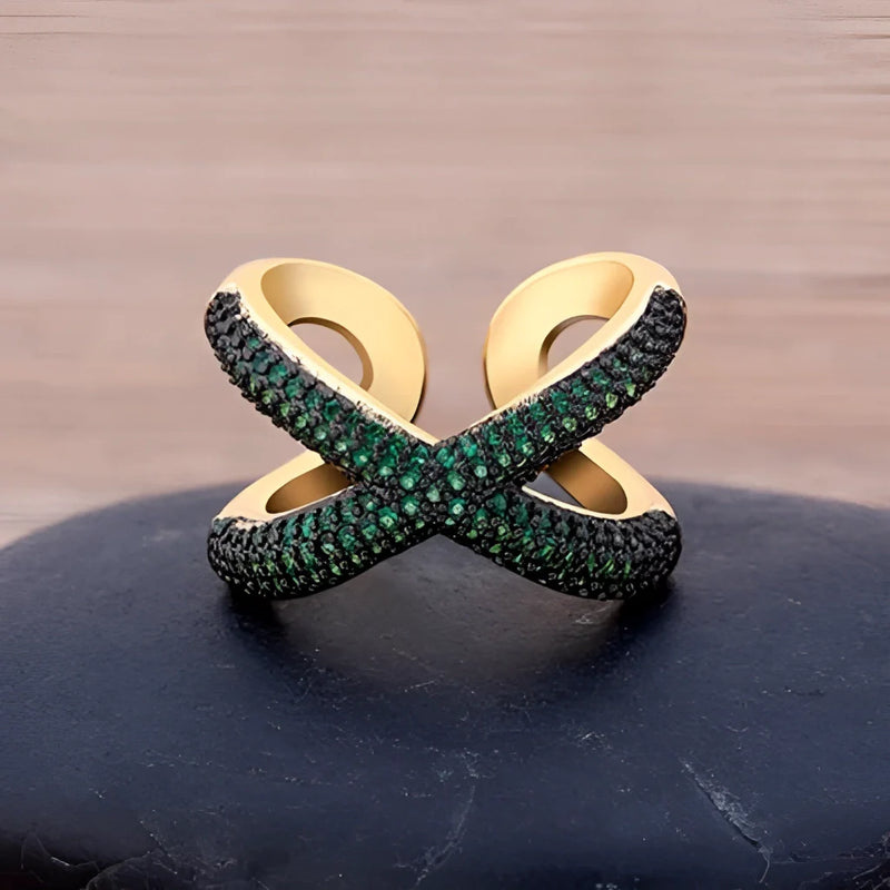 X-förmiger Diamant-Crossover-Ring aus Gold – Pavé-Modeschmuck