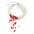 Perlenkette mit rotem Edelsteinanhänger - Eleganter Abendschmuck