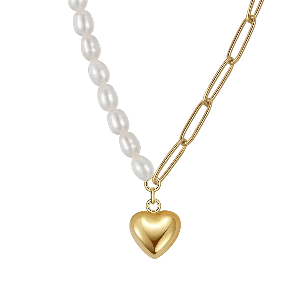 Luxuriöse Perlenkette mit goldenem Herz - Echtes 925 Silber von Effie Queen