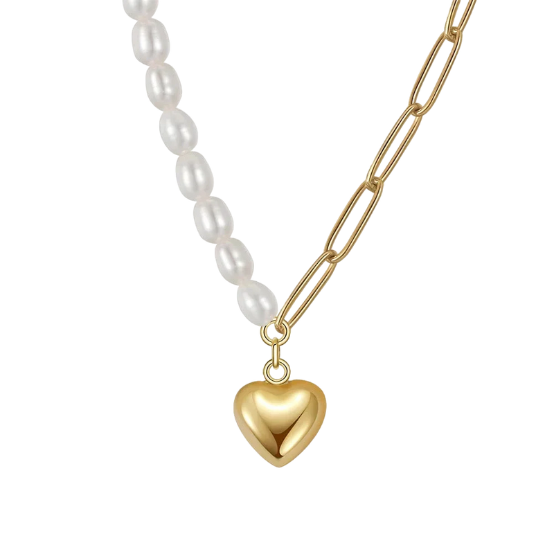 Luxuriöse Perlenkette mit goldenem Herz - Echtes 925 Silber von Effie Queen