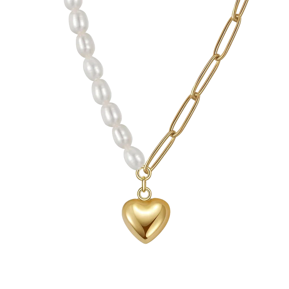 Luxuriöse Perlenkette mit goldenem Herz - Echtes 925 Silber von Effie Queen