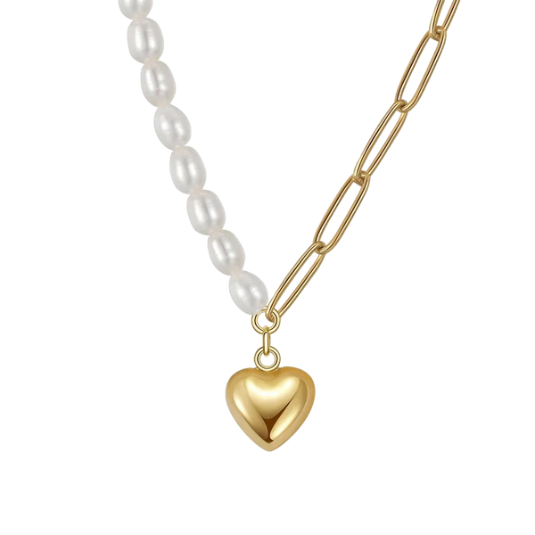 Luxuriöse Perlenkette mit goldenem Herz - Echtes 925 Silber von Effie Queen