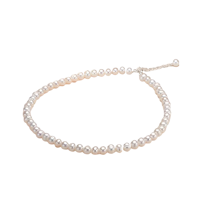 Luxuriöse Halskette aus weißen Süßwasserperlen – Hochglänzender Brautschmuck