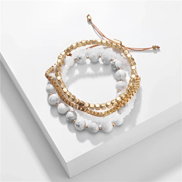 Marmor & Gold Lagenarmband - Schickes Stapelarmband