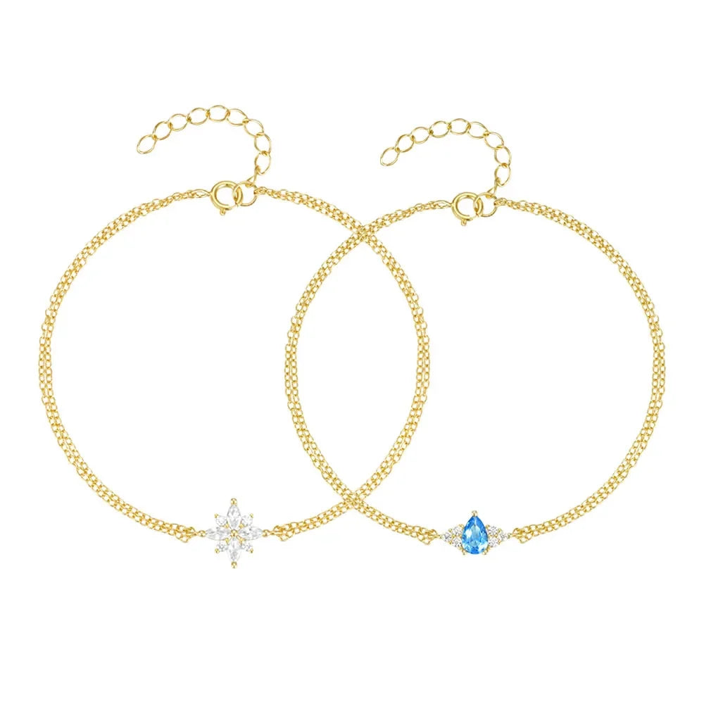 Luxuriöses Damen-Goldkettenarmband mit blauem Topas – verstellbarer Verschluss