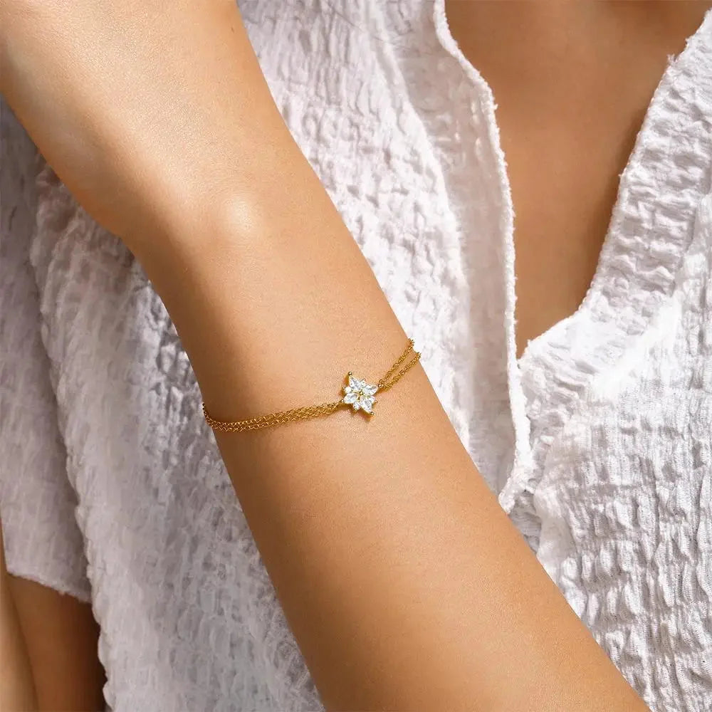 Luxuriöses Damen-Goldkettenarmband mit blauem Topas – verstellbarer Verschluss
