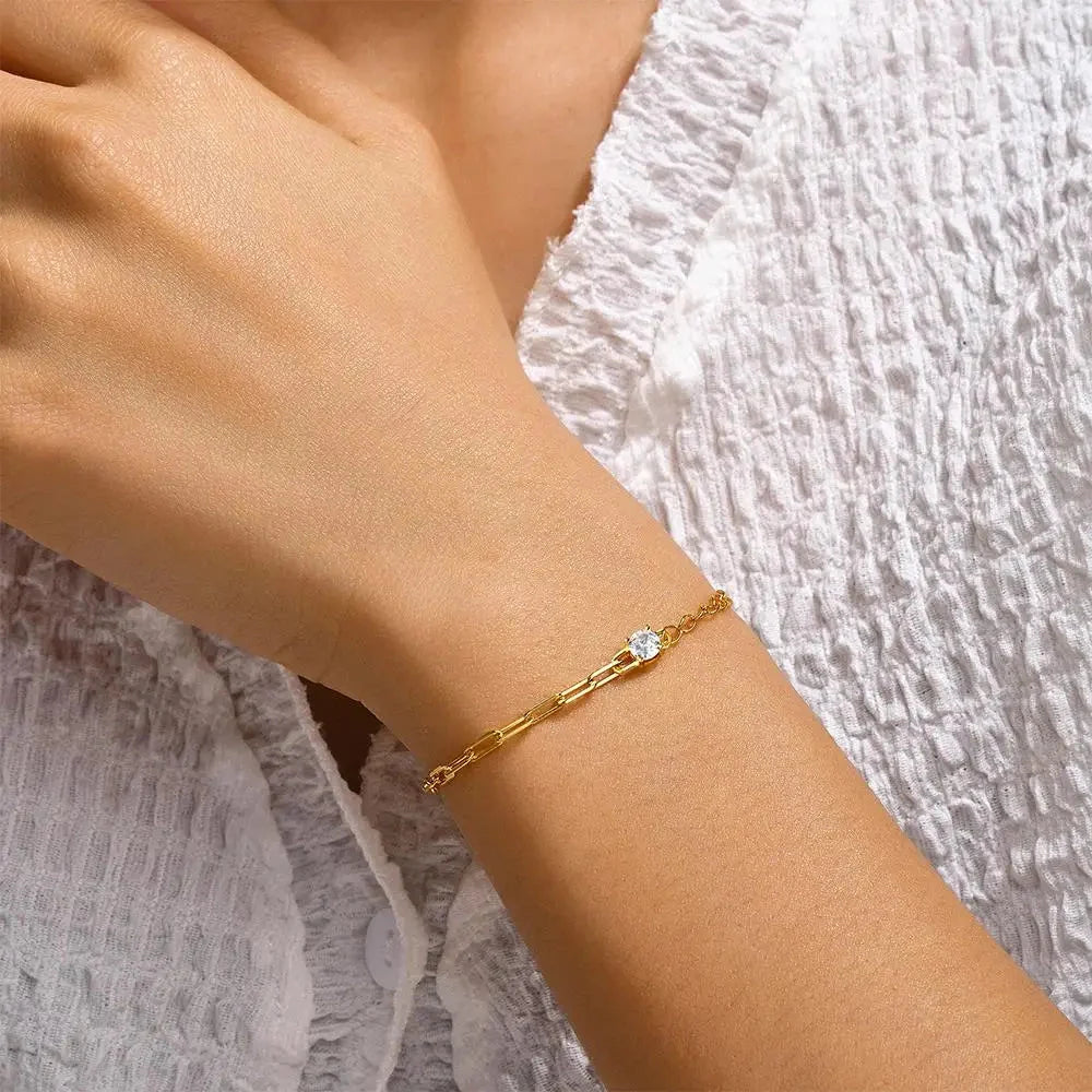Luxuriöses Damen-Goldkettenarmband mit blauem Topas – verstellbarer Verschluss