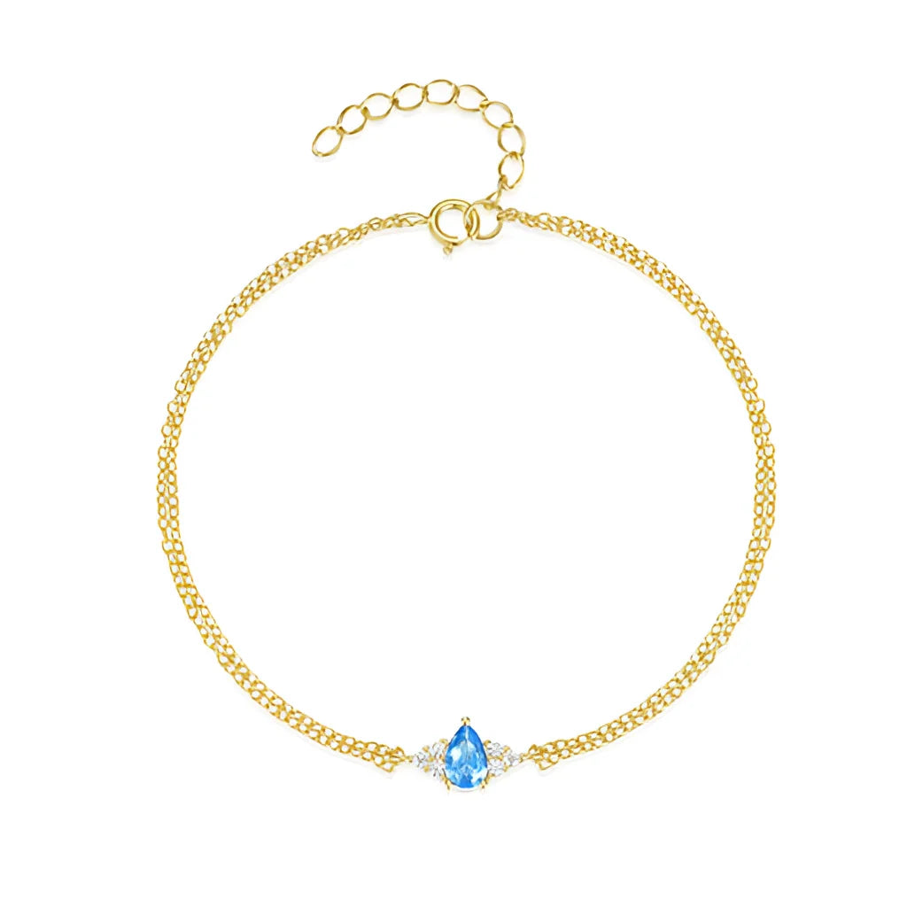 Luxuriöses Damen-Goldkettenarmband mit blauem Topas – verstellbarer Verschluss