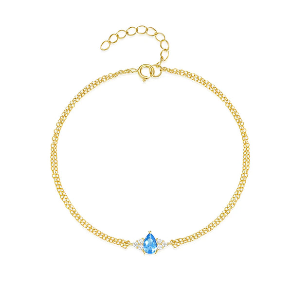 Luxuriöses Damen-Goldkettenarmband mit blauem Topas – verstellbarer Verschluss