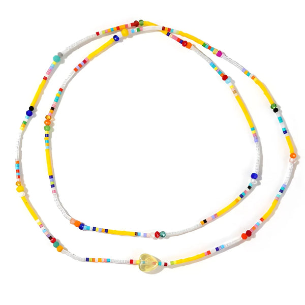 Stapel aus mehrfarbiger Perlenkette und Armband – Doppelstrang, verstellbar, Sommerstil