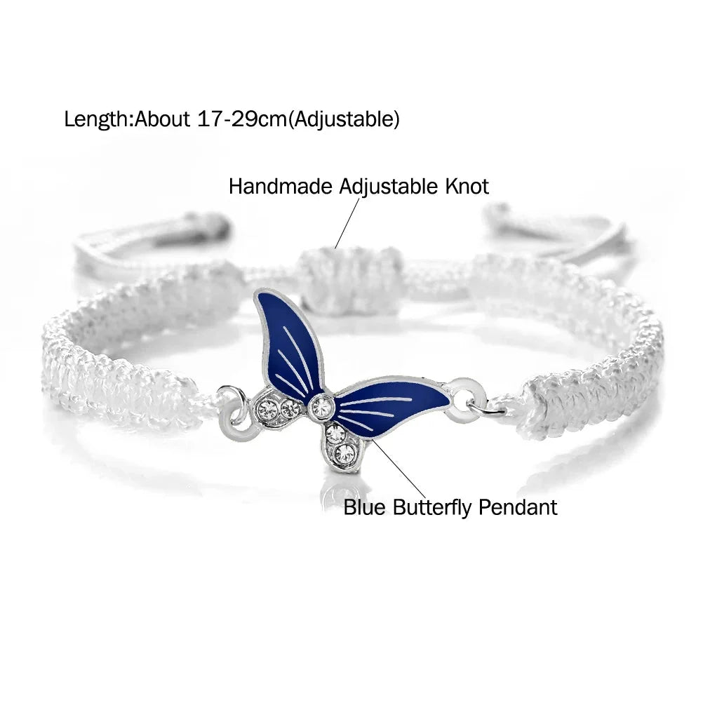 Marineblaues Schmetterlingsarmband - verstellbares Seil, goldener Anhänger, Kristallschmuck