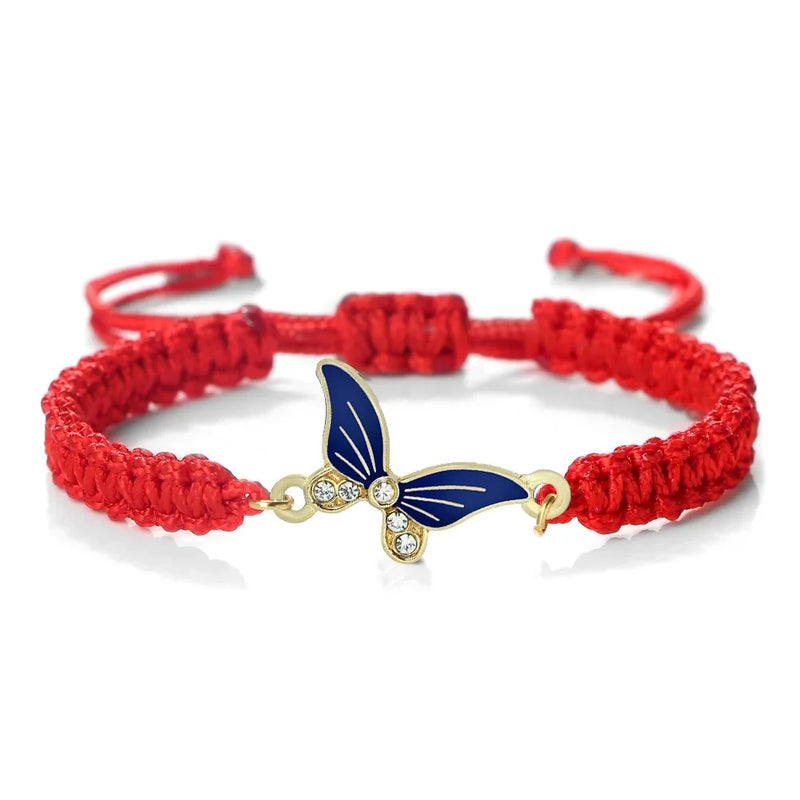 Marineblaues Schmetterlingsarmband - verstellbares Seil, goldener Anhänger, Kristallschmuck