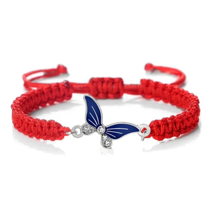Marineblaues Schmetterlingsarmband - verstellbares Seil, goldener Anhänger, Kristallschmuck