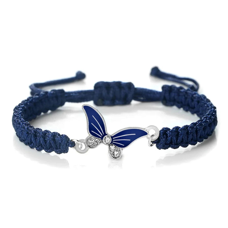 Marineblaues Schmetterlingsarmband - verstellbares Seil, goldener Anhänger, Kristallschmuck