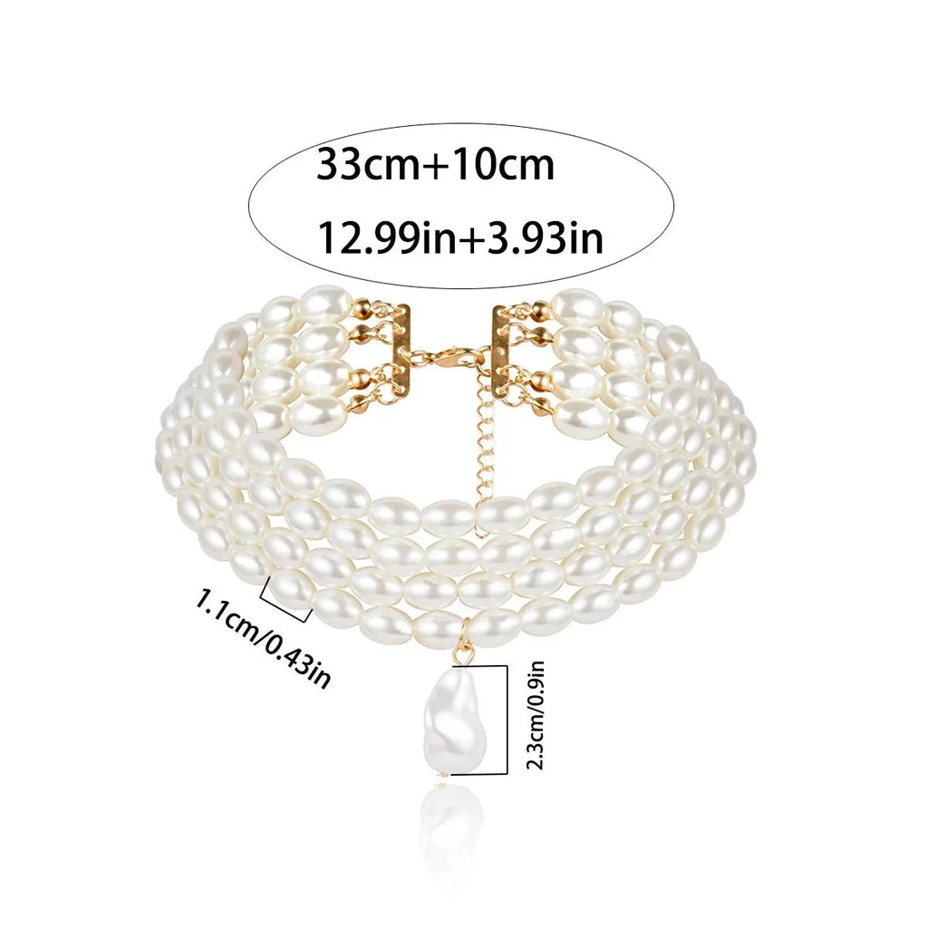 Optimierte Luxus-Brautkette mit mehrreihigen Barockperlen