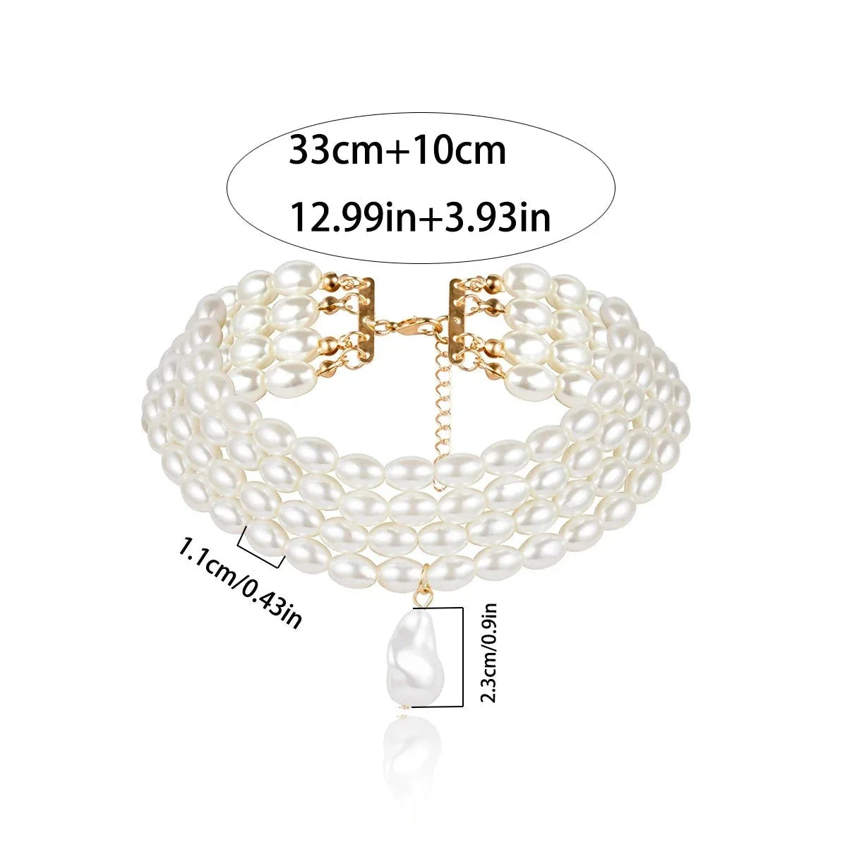 Optimierte Luxus-Brautkette mit mehrreihigen Barockperlen