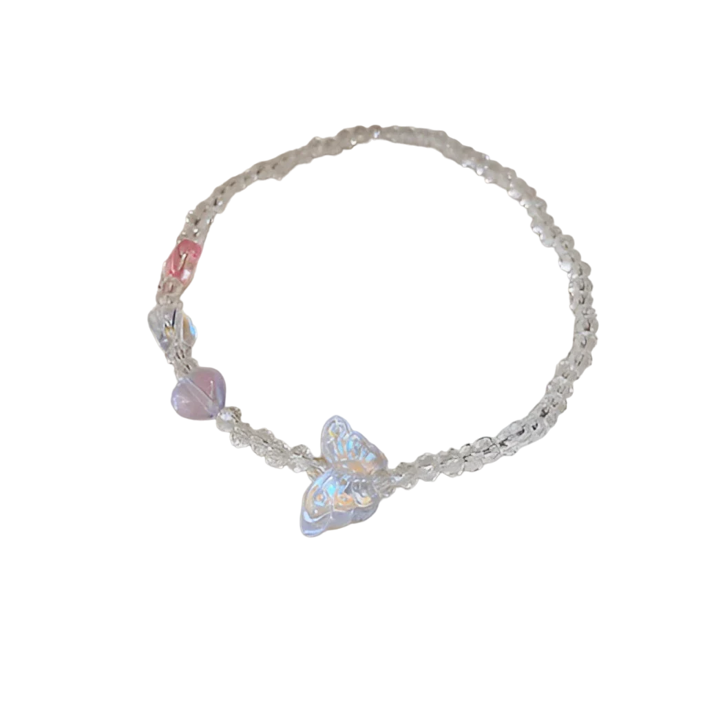 Pastell Schmetterling Charm Armband - verstellbar schillernde Perlen Kristall