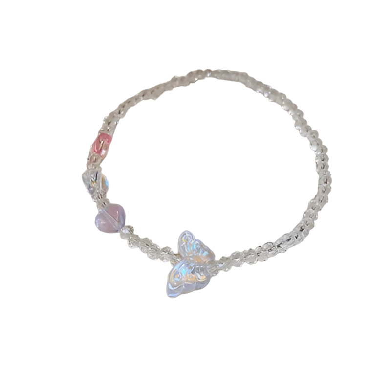 Pastell Schmetterling Charm Armband - verstellbar schillernde Perlen Kristall