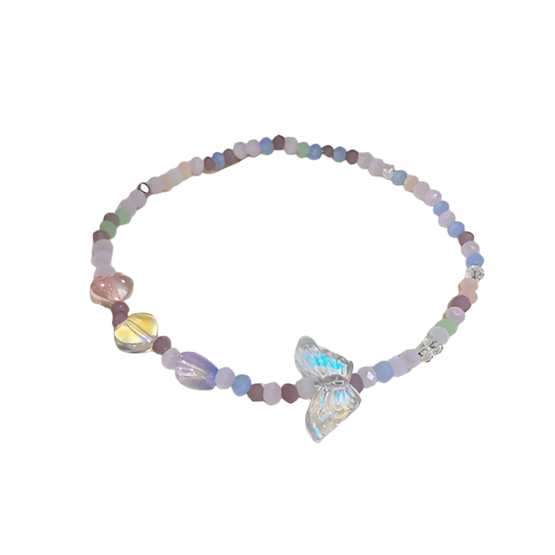 Pastell Schmetterling Charm Armband - verstellbar schillernde Perlen Kristall